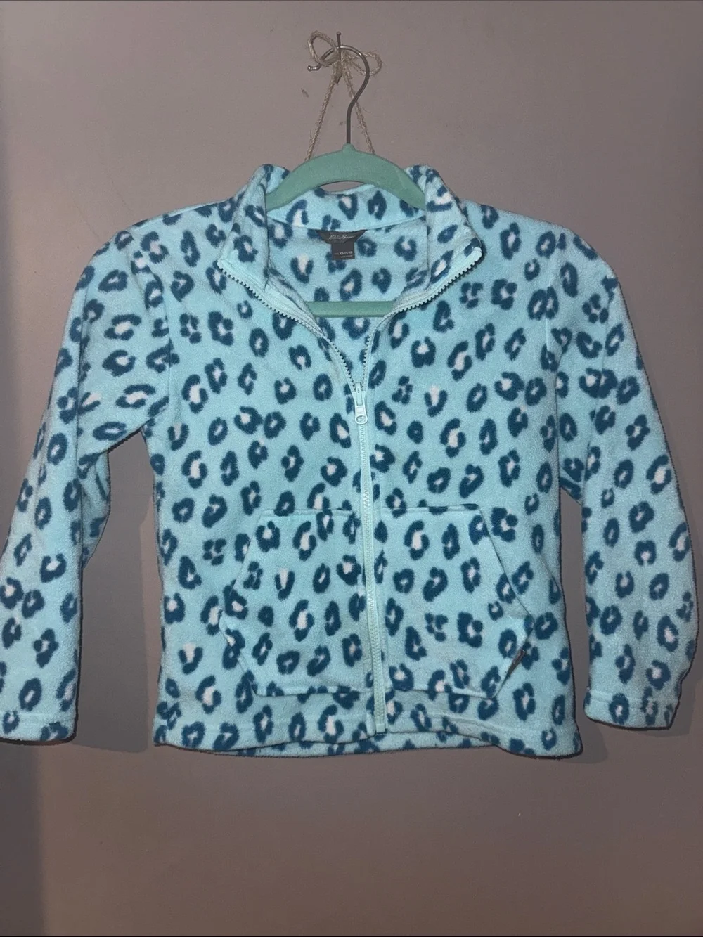 Girls Blue Leopard Print Fleece Zip Jacket